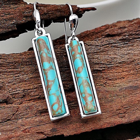 Jewelry - 🤠Western Boho Faux Green Blue Long style Silver Earrings Gift Turquoise Boho